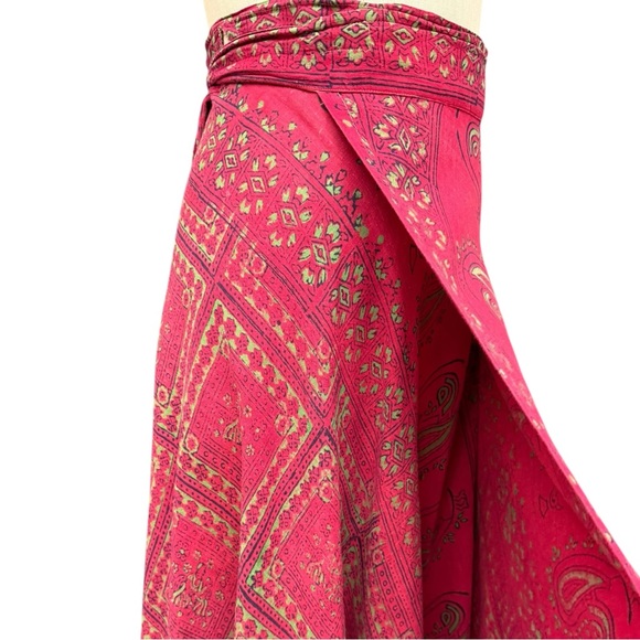 Vintage Boho Wrap Skirt Pink Paisley Hippie Maxi, Sunita, S/M Fit Hippy Boho - Picture 7 of 12